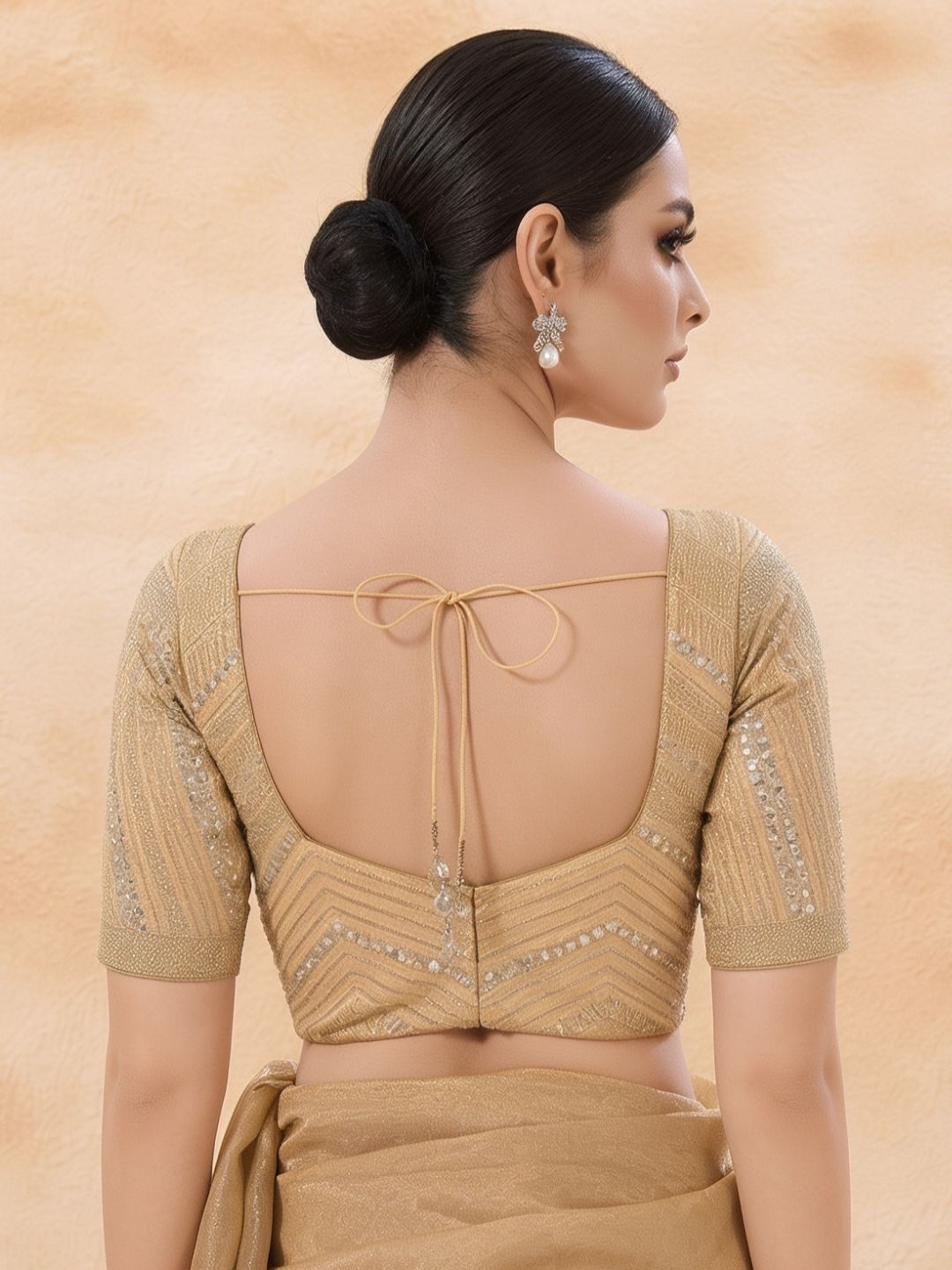 Gold Tissue Sweetheart Neck Saree Blouse