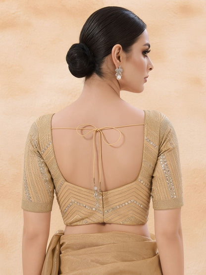 Gold Tissue Sweetheart Neck Saree Blouse