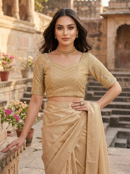 Gold Tissue Sweetheart Neck Saree Blouse