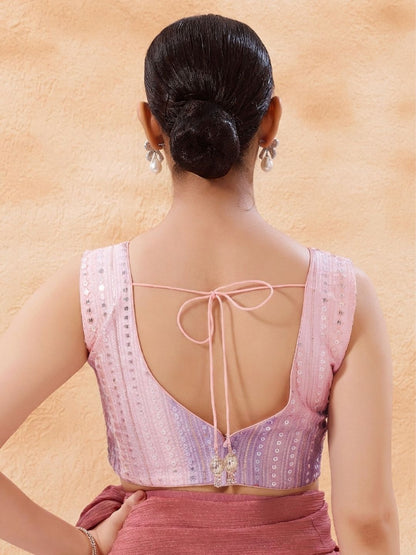 Pink Embroidered Sleeveless Saree Blouse
