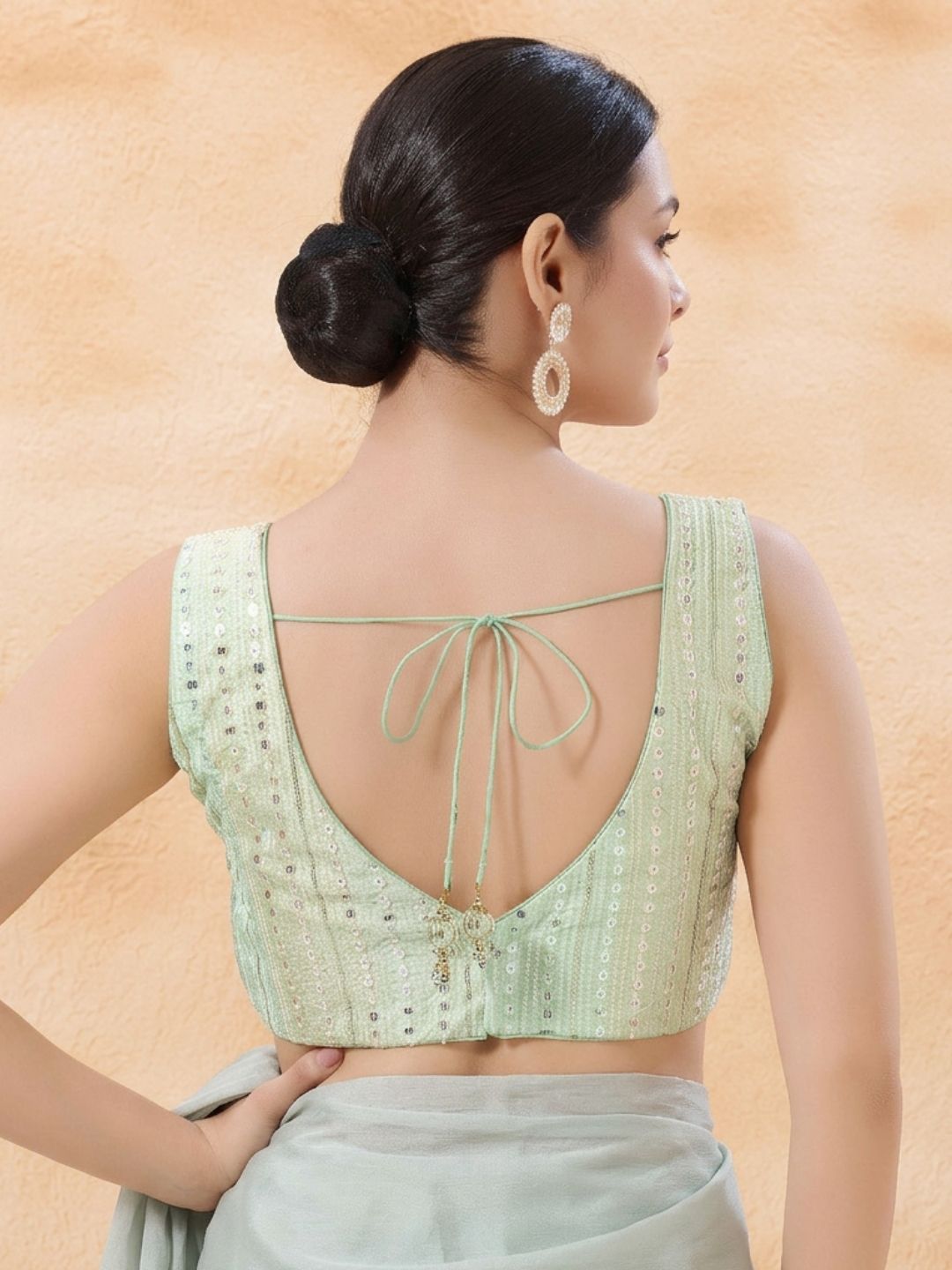 Green Embroidered Sleeveless Saree Blouse
