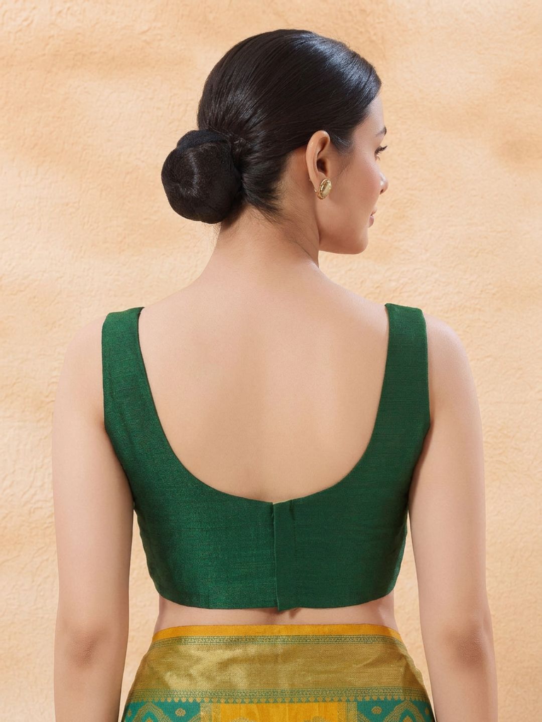 Green Silk Solid Padded Corset Saree Blouse
