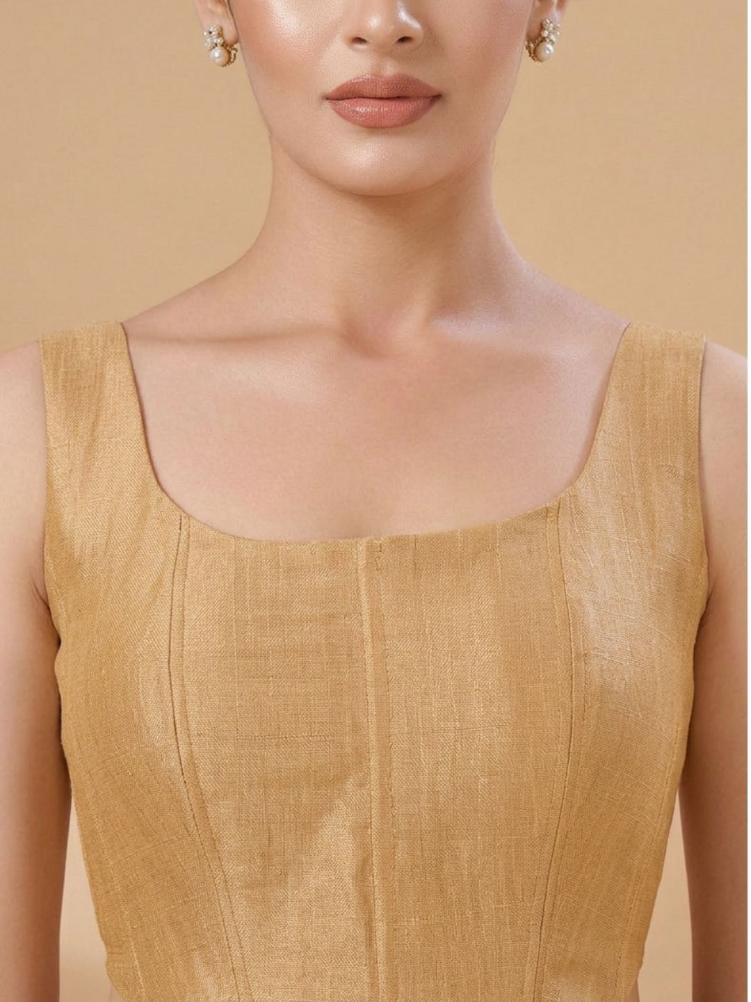 Gold Silk Solid Padded Corset Saree Blouse