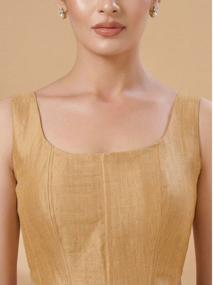 Gold Silk Solid Padded Corset Saree Blouse