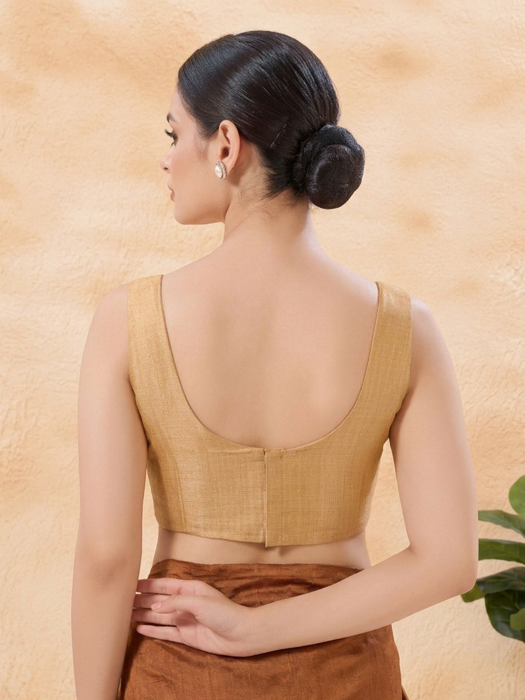 Gold Silk Solid Padded Corset Saree Blouse
