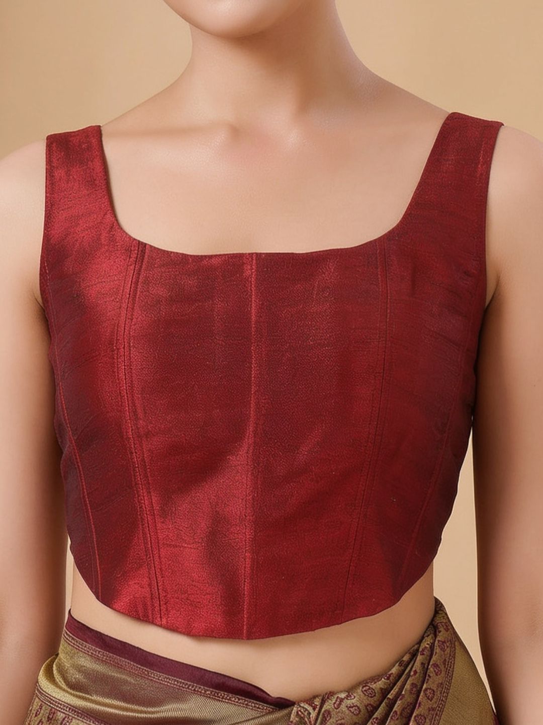 Maroon Silk Solid Padded Corset Saree Blouse