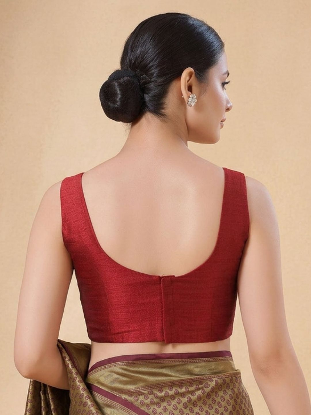 Maroon Silk Solid Padded Corset Saree Blouse