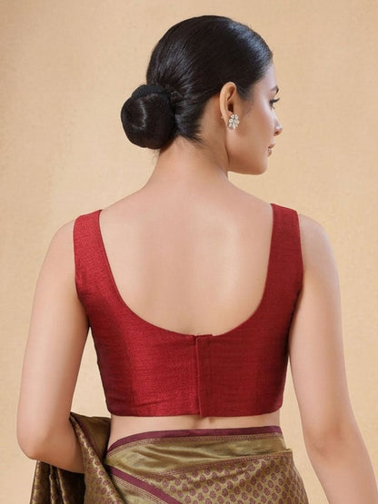 Maroon Silk Solid Padded Corset Saree Blouse