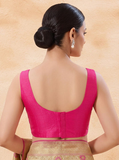 Pink Silk Solid Padded Corset Saree Blouse