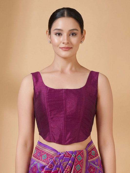 Wine Silk Solid Padded Corset Saree Blouse