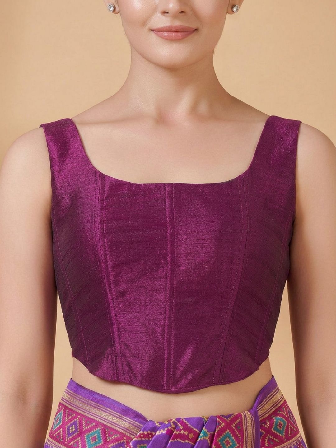 Wine Silk Solid Padded Corset Saree Blouse