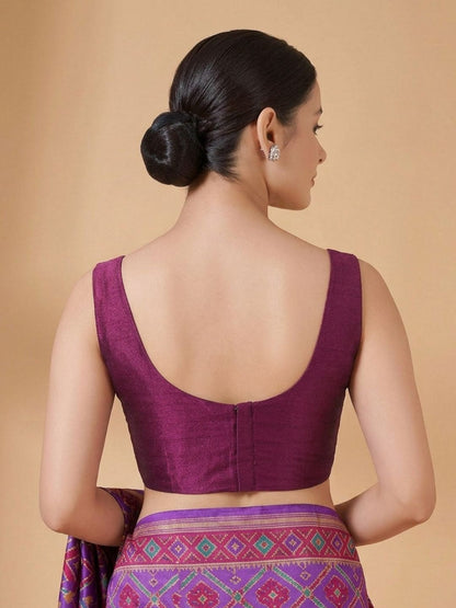 Wine Silk Solid Padded Corset Saree Blouse