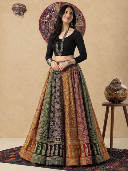 Multicolour Embellished Ready to Wear Garba Lehenga & Choli For Navratri