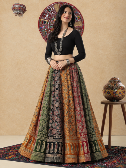 Multicolour Embellished Ready to Wear Garba Lehenga & Choli For Navratri