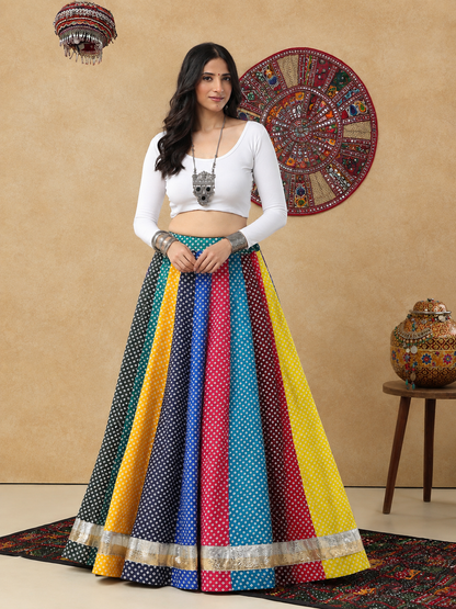 Multicolour Bandhani Printed Ready to Wear Garba Lehenga & Choli For Navratri