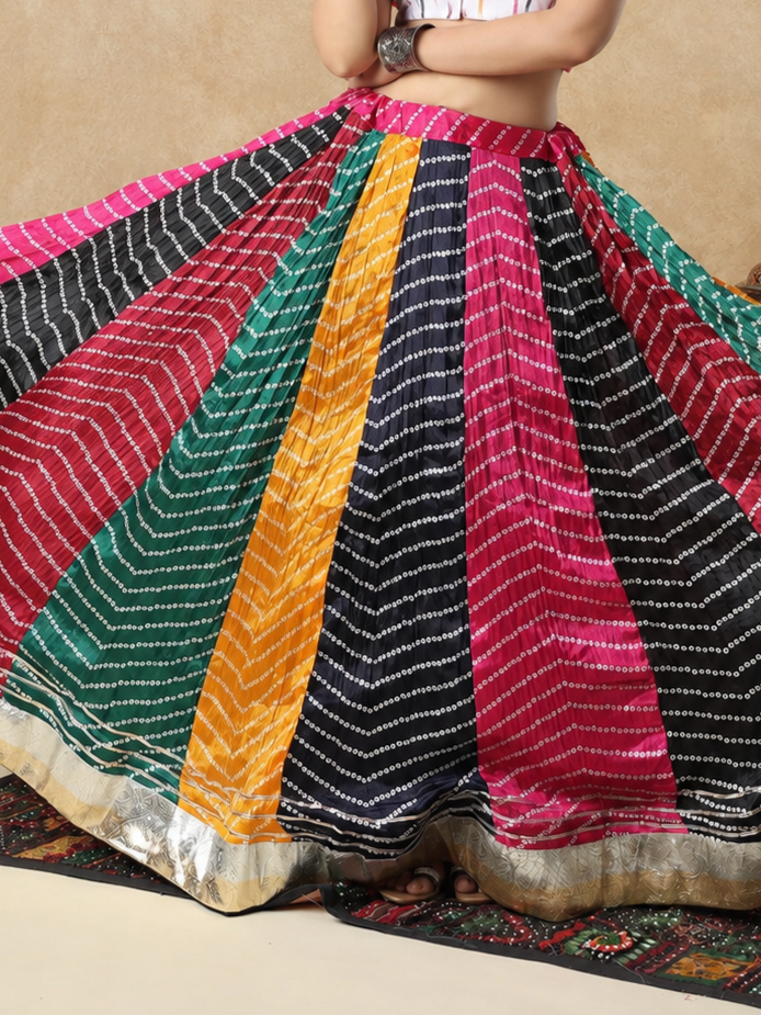 Multicolour Silk Embellished Ready to Wear Garba Lehenga & Choli For Navratri