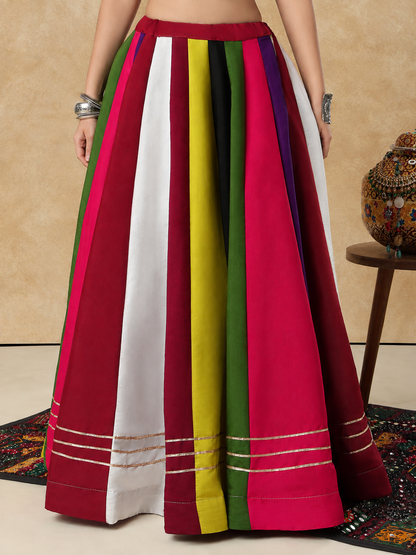 Multicolour Panelled Ready to Wear Garba Lehenga & Choli For Navratri