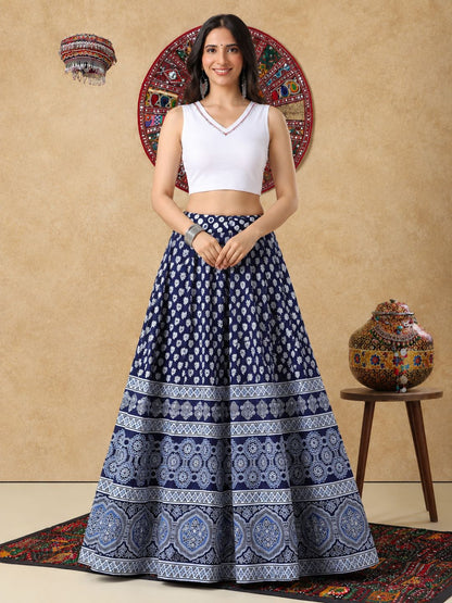Navy Blue Ready to Wear Garba Lehenga & Choli For Navratri