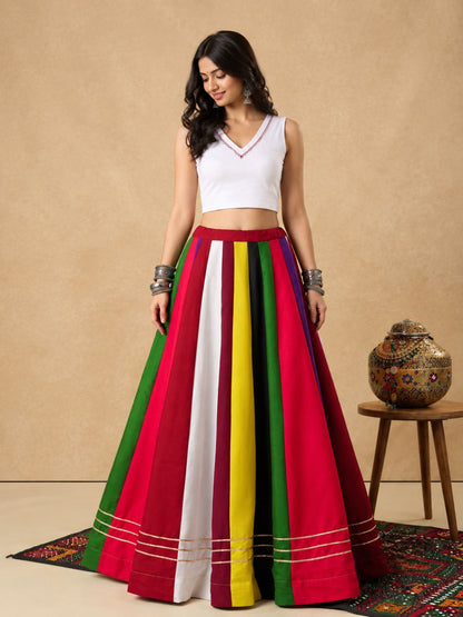 Multicolour Panelled Ready to Wear Garba Lehenga & Choli For Navratri