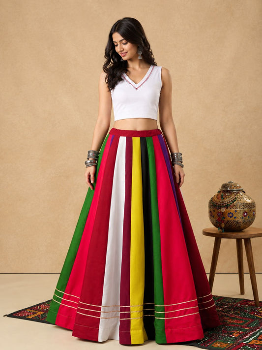 Multicolour Panelled Ready to Wear Garba Lehenga & Choli For Navratri