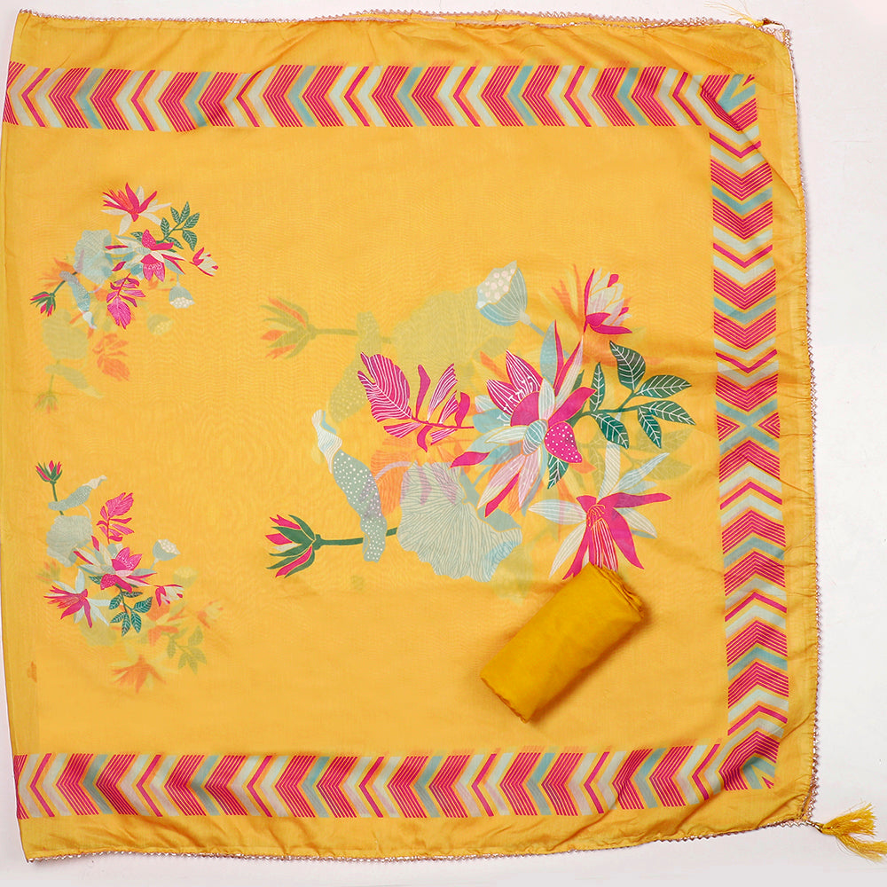 Chanderi Embroidered Yellow Unstitched Dress Material