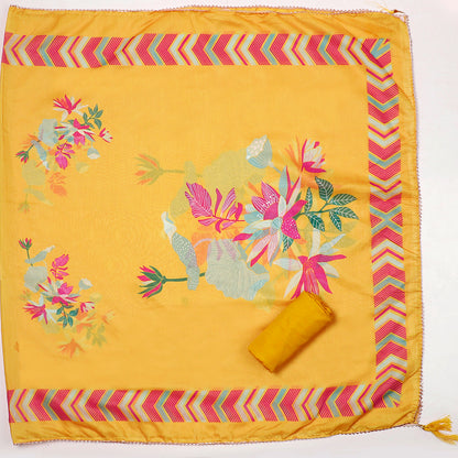 Chanderi Embroidered Yellow Unstitched Dress Material