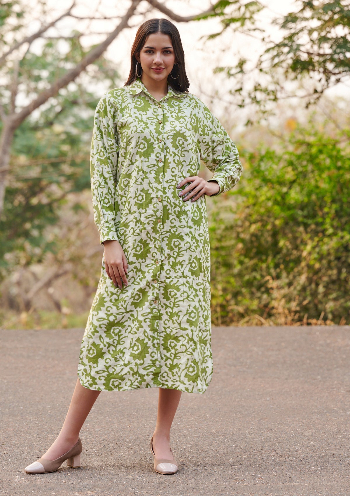 Classic Green Batik Pure Cotton Long shirt dress – Salwar Studio