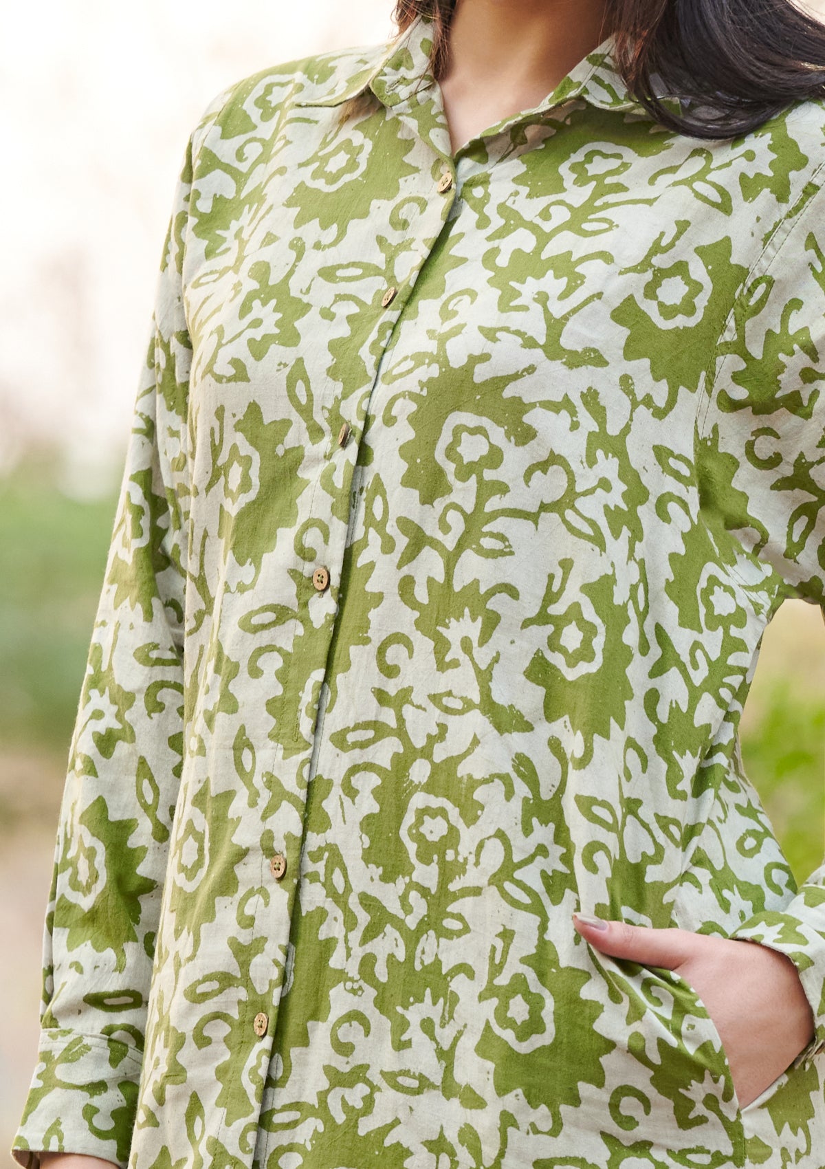 Classic Green Batik Pure Cotton Long shirt dress Salwar Studio Classic Green Batik Pure Cotton Long shirt dress Salwar Studio
