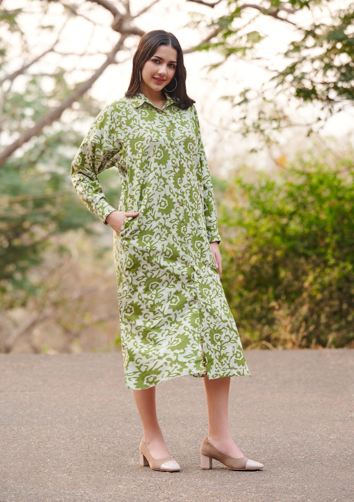 Classic Green Batik Pure Cotton Long shirt dress Salwar Studio Classic Green Batik Pure Cotton Long shirt dress Salwar Studio