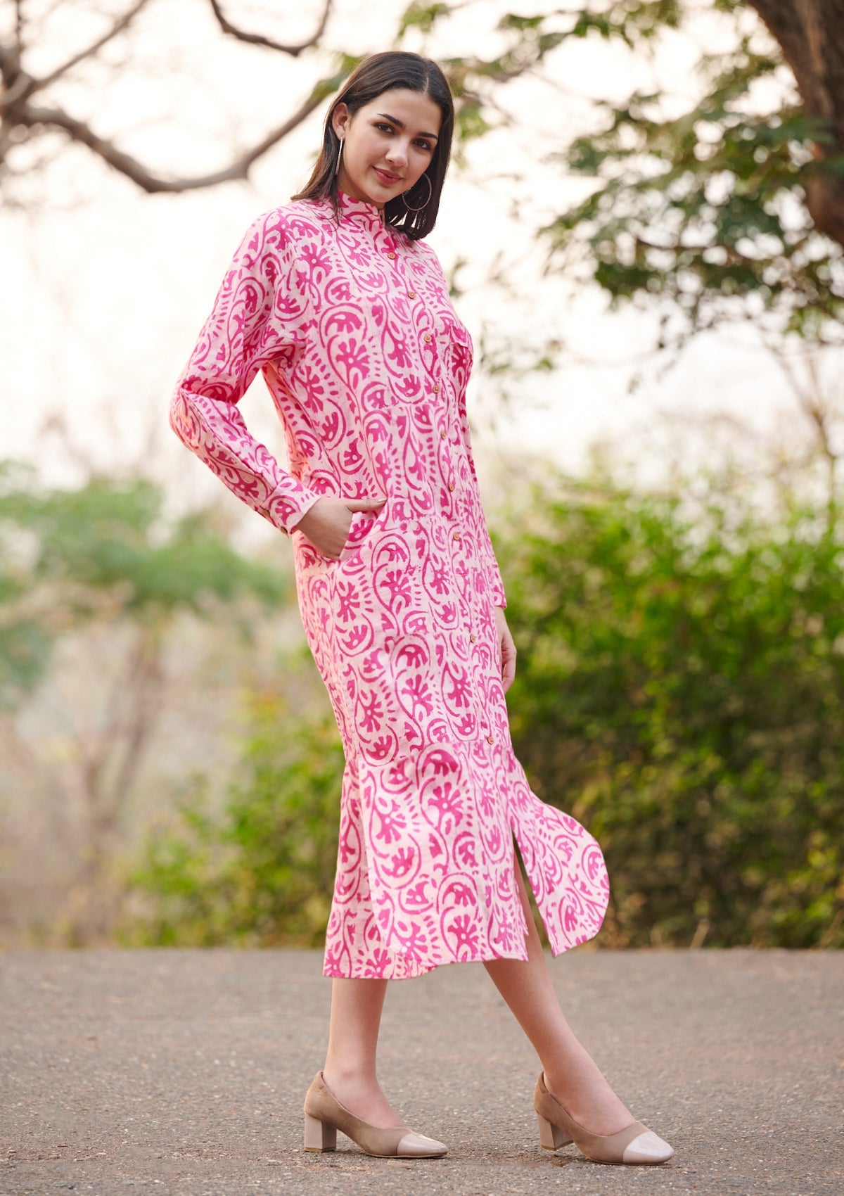 Classic Pink Hand Batik Pure Cotton Long shirt dress