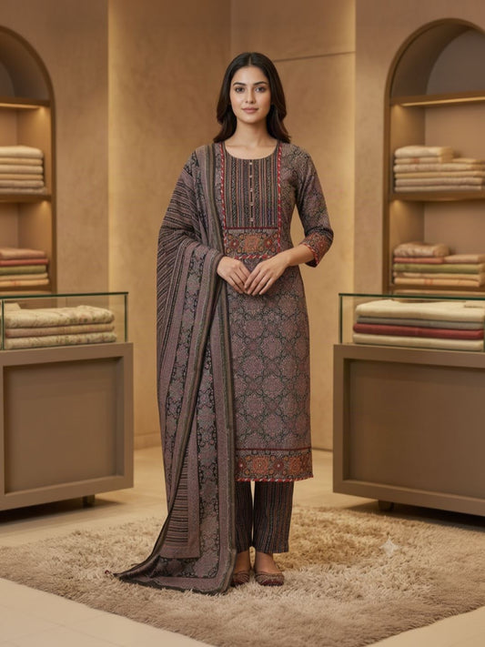 Cotton Printed Multicolor Unstitched Dress Material With Dupatta