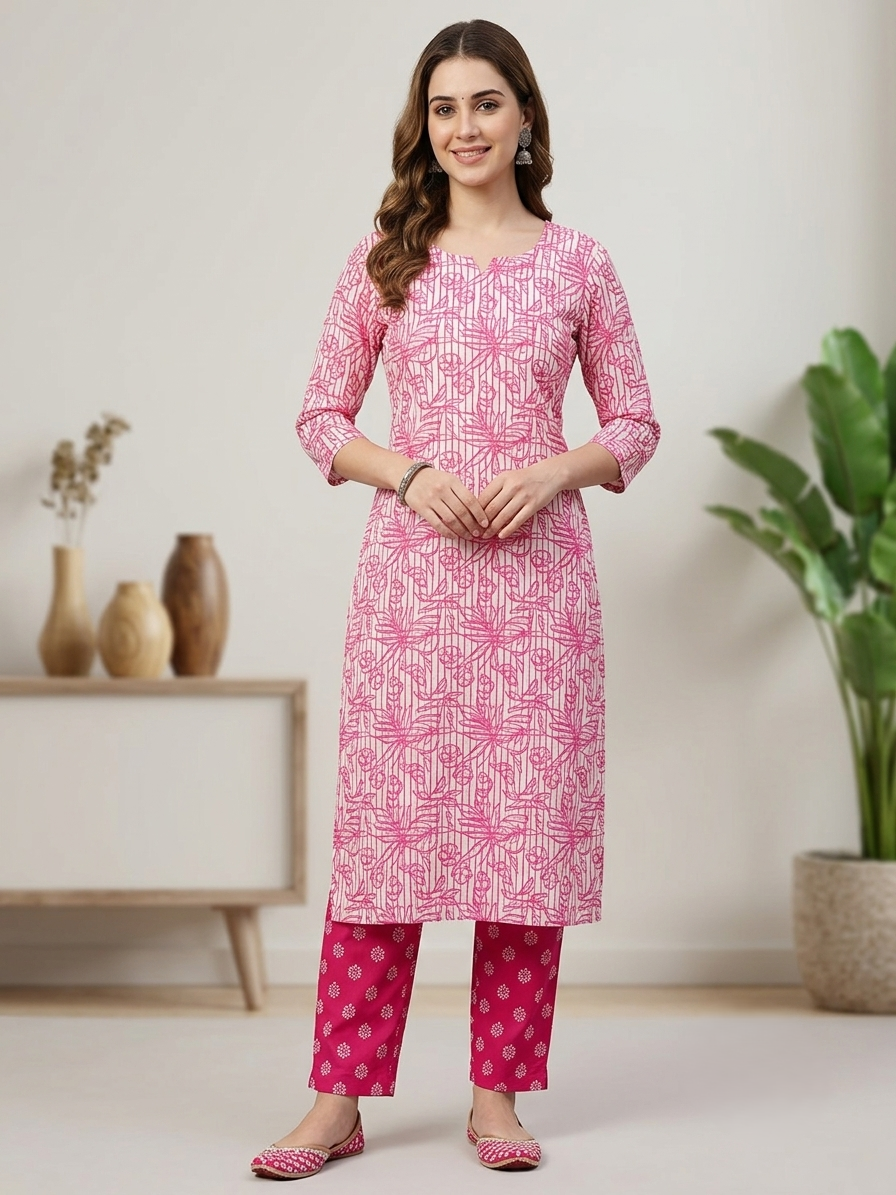 Pink Cotton Printed Unstitched Dress Material (2 Pc)