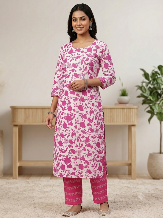 Pink Cotton Printed Unstitched Dress Material (2 Pc)