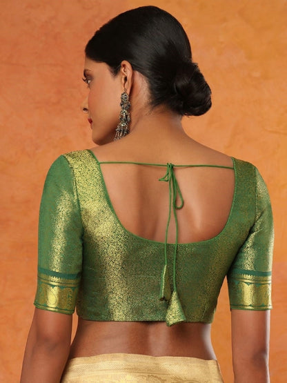 Green Brocade Sweetheart Neck Readymade Blouse