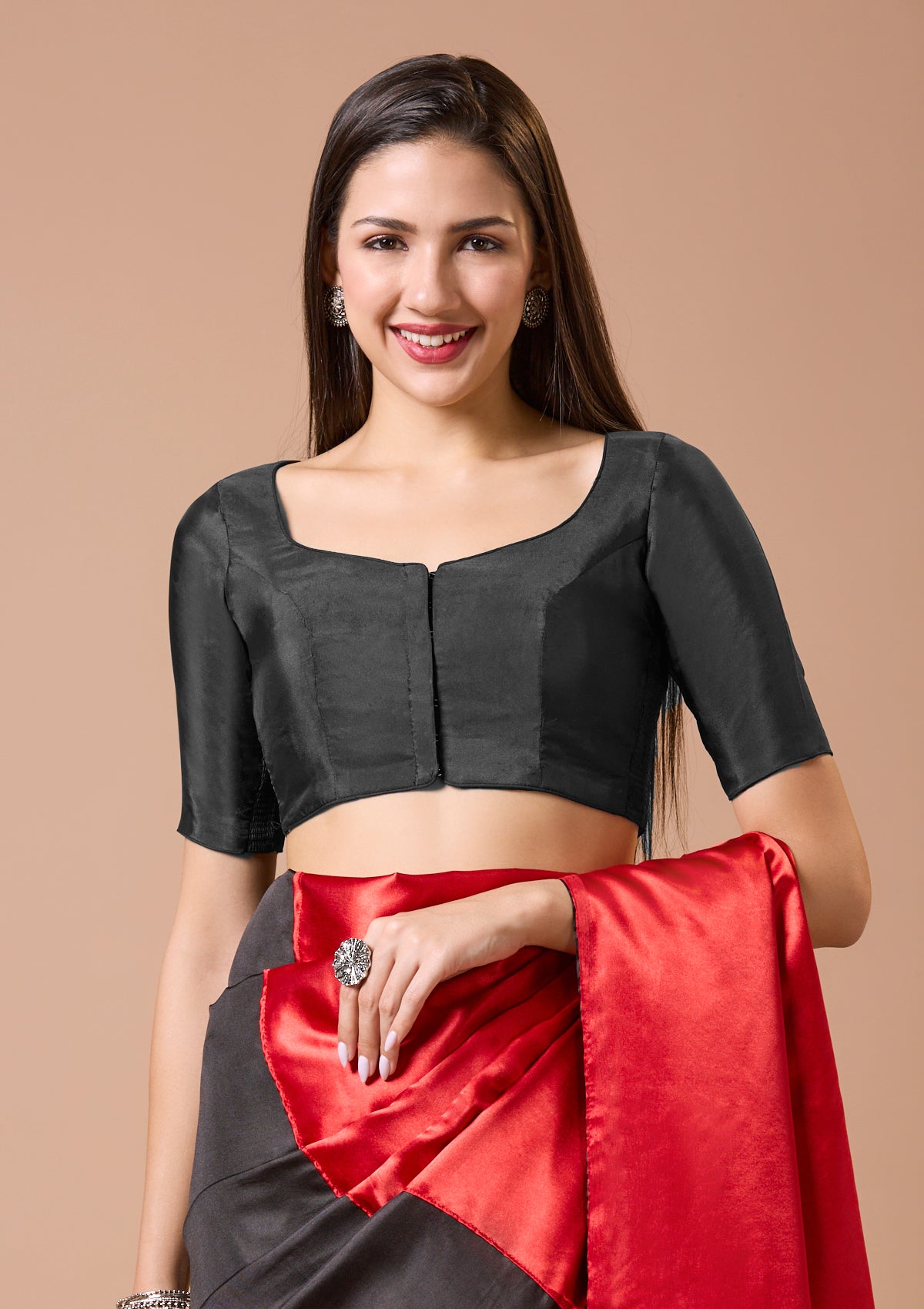 Black Silk Sweetheart Neck Comfort Fit Readymade Blouse