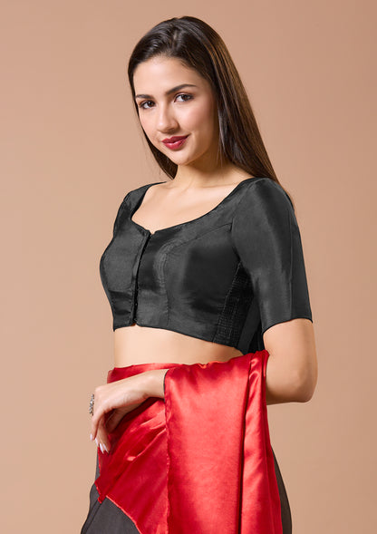 Black Silk Sweetheart Neck Comfort Fit Readymade Blouse