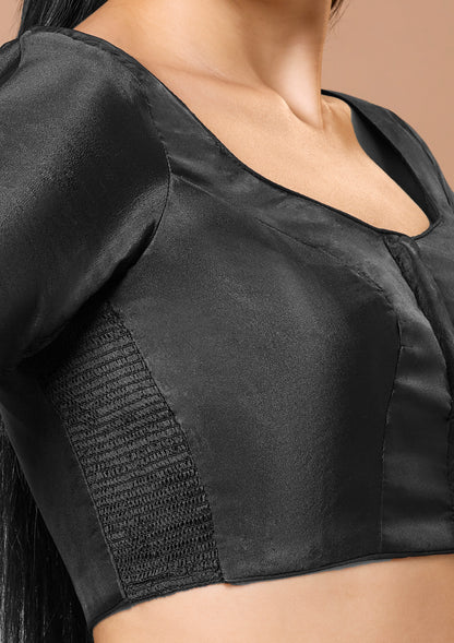 Black Silk Sweetheart Neck Comfort Fit Readymade Blouse