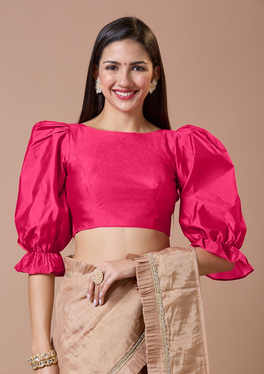 Pink Silk Boat Neck Comfort Fit Readymade Blouse