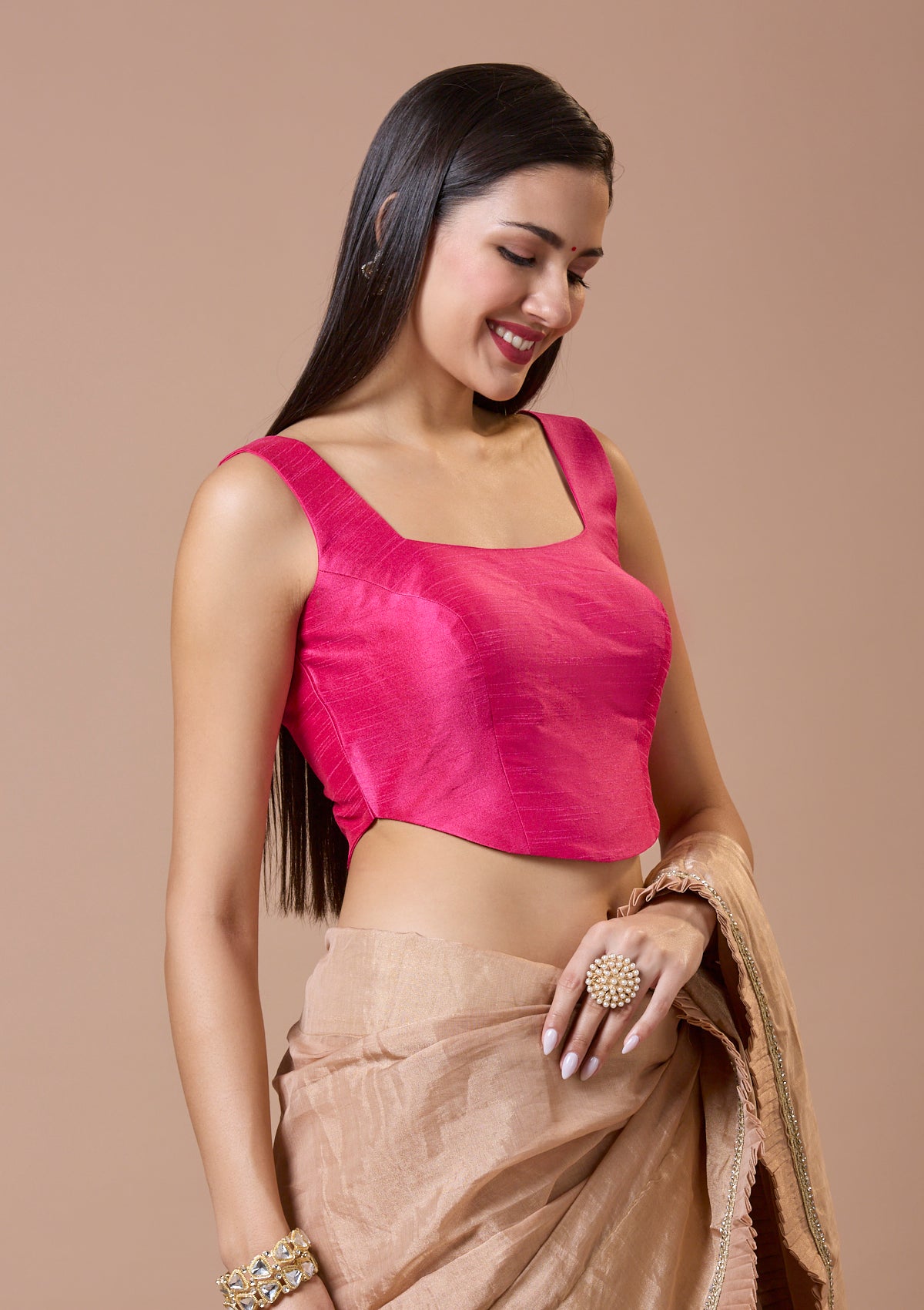 Pink Silk Corset Readymade Blouse