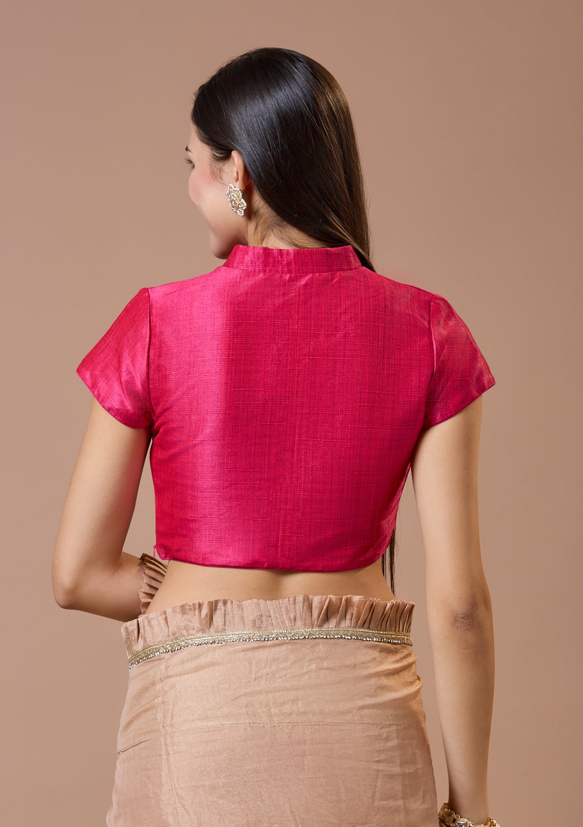 Pink Silk Collared Neck Readymade Blouse