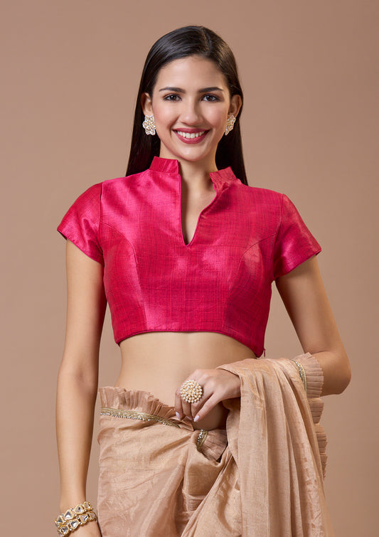 Pink Silk Collared Neck Readymade Blouse