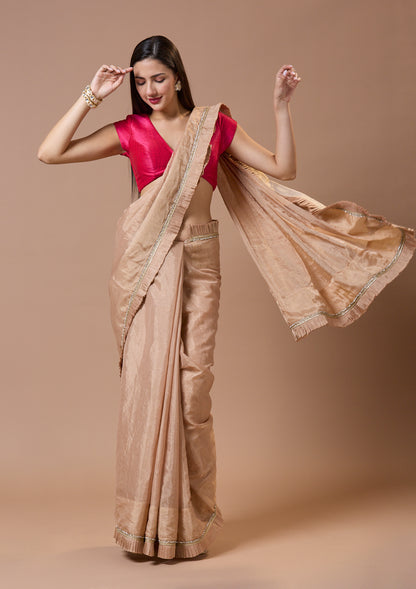 Pink Silk V Neck Readymade Blouse With Short Sleeves