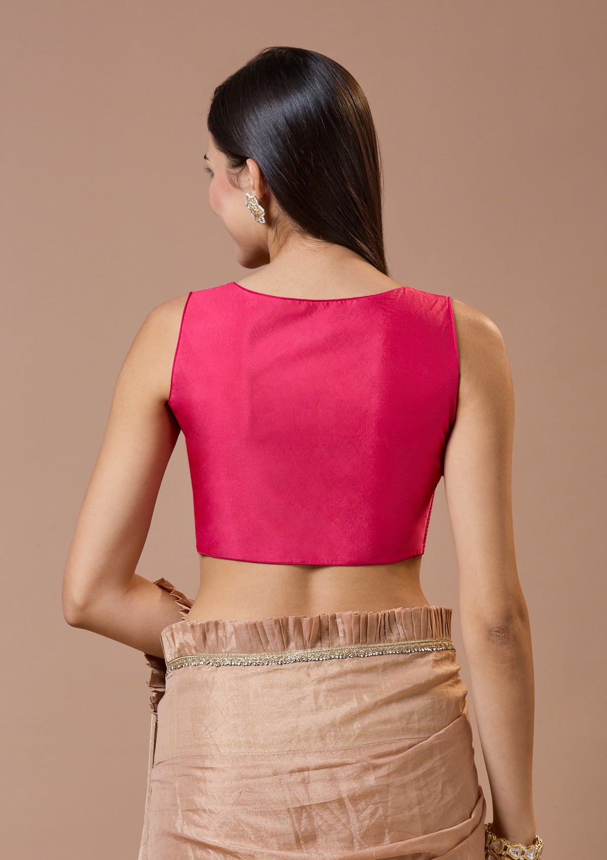 Pink Silk Sleeveless Comfort Fit Readymade Blouse