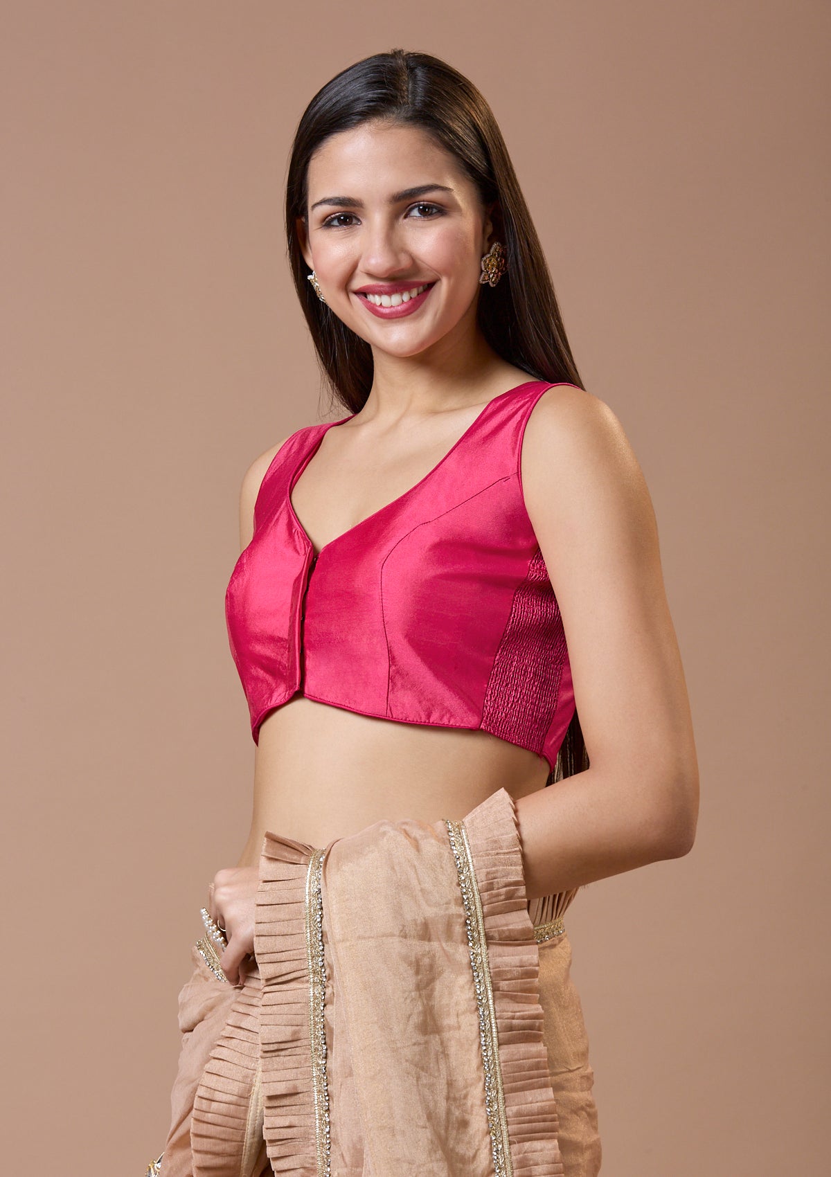 Pink Silk Sleeveless Comfort Fit Readymade Blouse