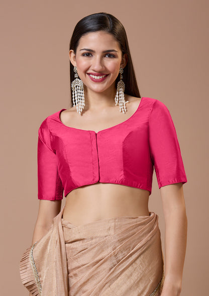 Pink Silk Sweetheart Neck Comfort Fit Readymade Blouse