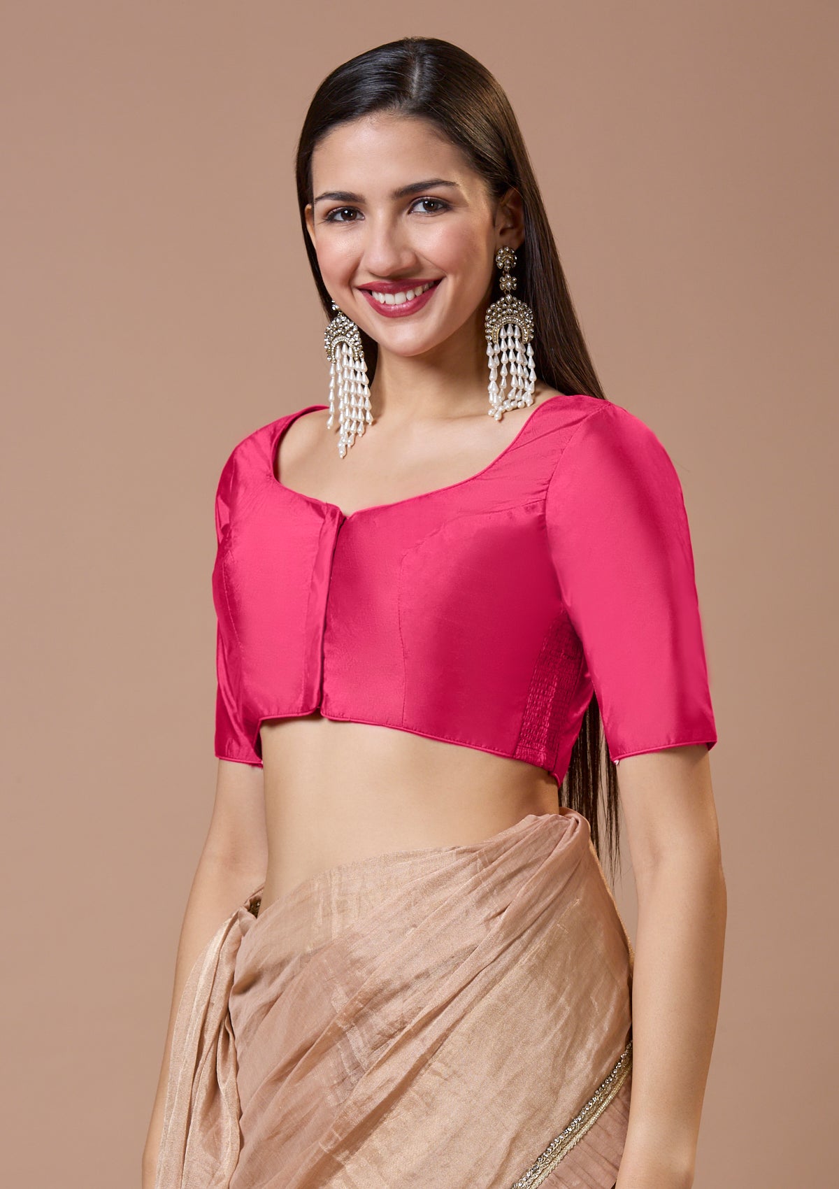 Pink Silk Sweetheart Neck Comfort Fit Readymade Blouse