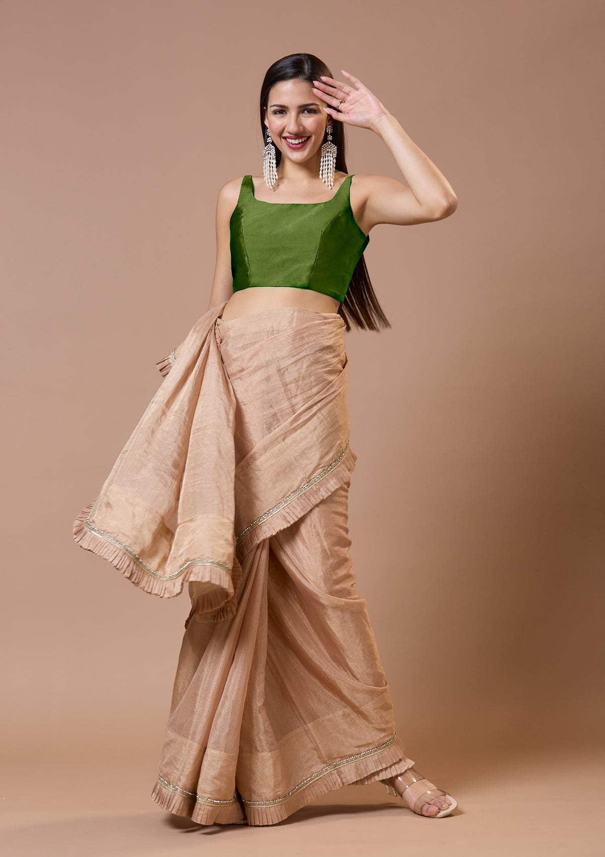 Green Silk Sleeveless Padded Readymade Blouse