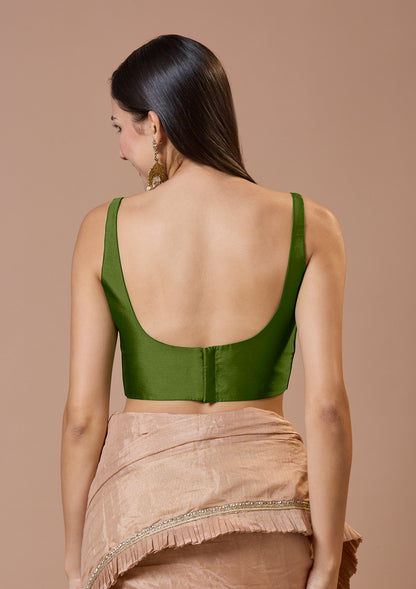 Green Silk Sleeveless Padded Readymade Blouse