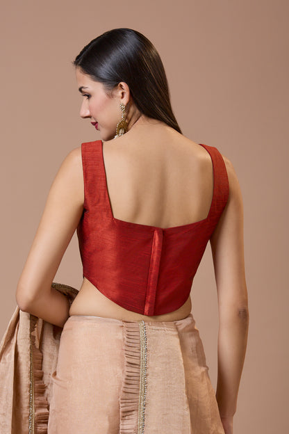 Red Silk Corset Readymade Blouse