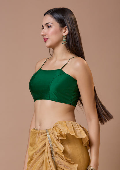 Green Silk Spaghetti Comfort Fit Readymade Blouse